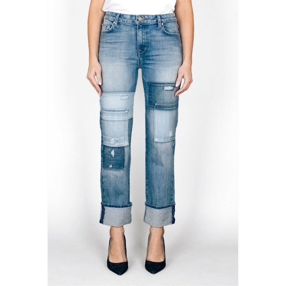 Fidelity Denim Women’s Dayton Cali Cuff Patchwork Distressed Boyfriend Jeans